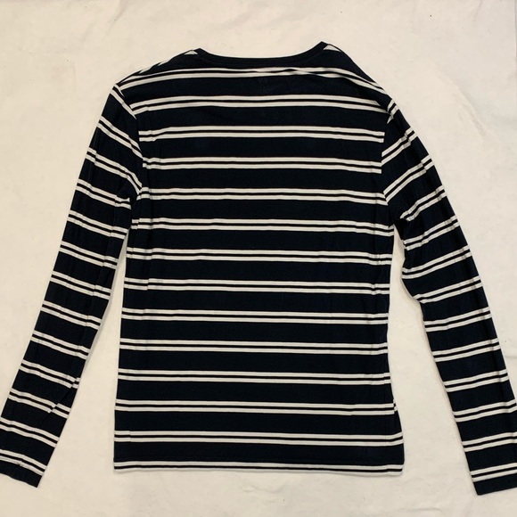 White and navy blue horizontal striped slim fitting long sleeve size large - Picture 2 of 3